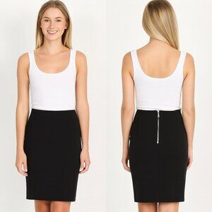 Michael Michael Kors Black Skirt Size 8 | Front Slit, Exposed Silver Zipper, Ful